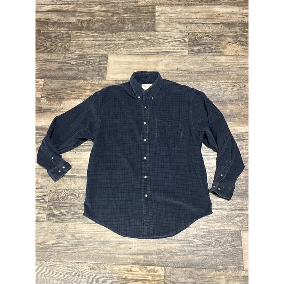 Vintage Eddie Bauer Men’s Large Blue Green Plaid Corduroy Button Up Shirt - Picture 1 of 6